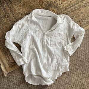 White Gauze Button-Up Women's Shirt | Size XL